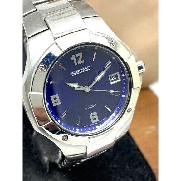 Seiko Men's Watch SGEA43 Coutura Quartz Blue Dial Date Silver Stainless …